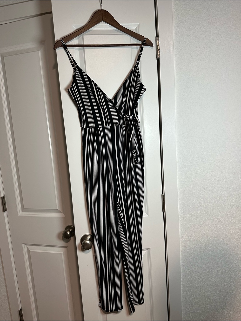 Derek Heart Black and White Striped Sleeveless Jumpsuit
